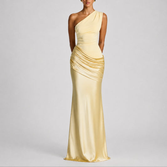 Lavisa - Women's Fall Wedding Guest Dresses One Shoulder Satin Maxi Gown