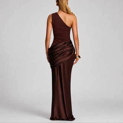 Women's Fall Wedding Guest Dresses One Shoulder Satin Maxi Gown - Variant Style 10 | Lavisa