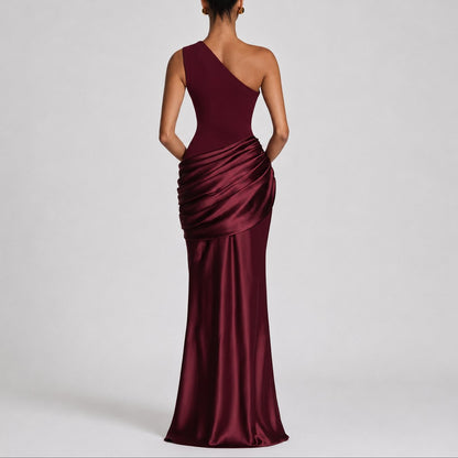 Women's Fall Wedding Guest Dresses One Shoulder Satin Maxi Gown - Variant Style 12 | Lavisa