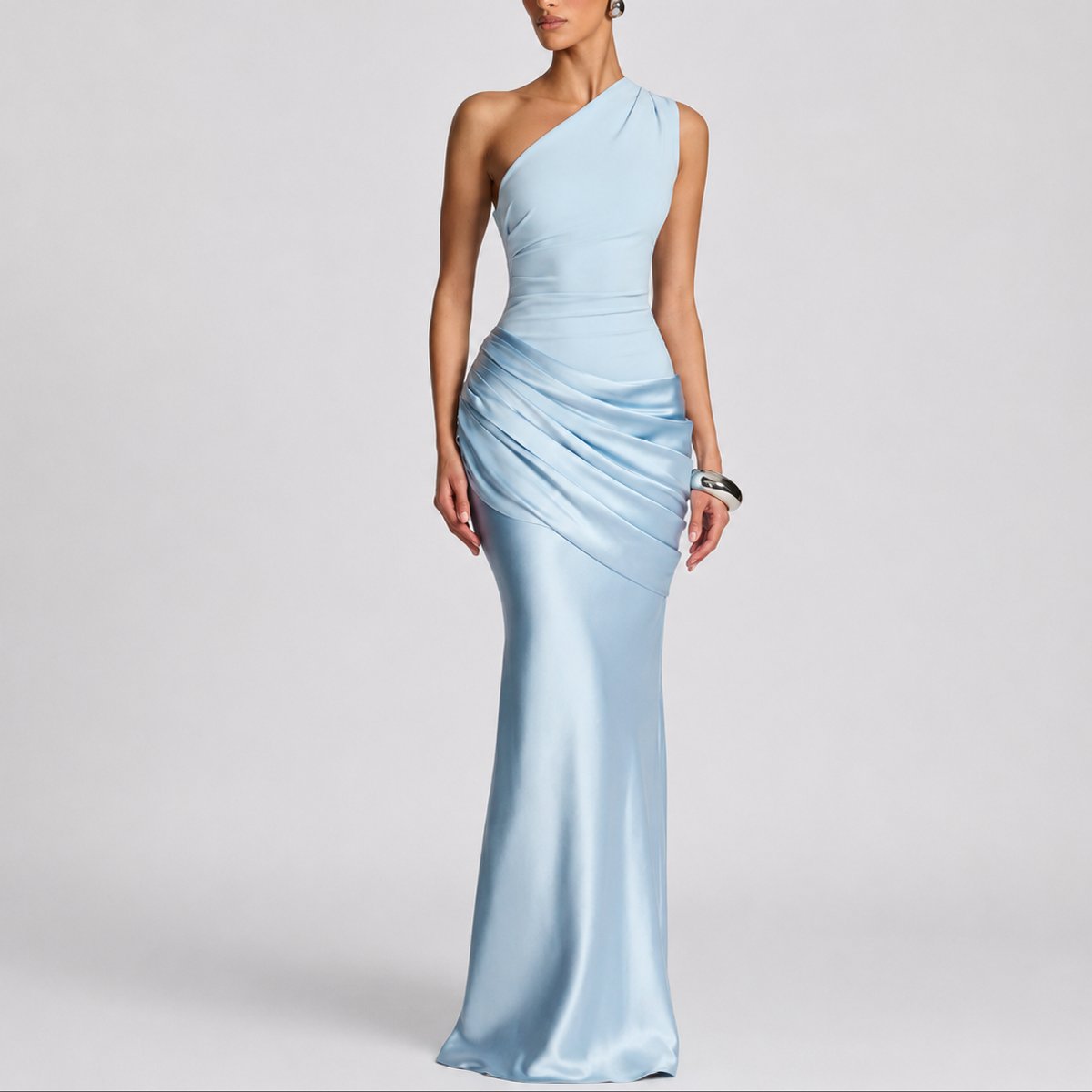 Women's Fall Wedding Guest Dresses One Shoulder Satin Maxi Gown - Variant Style 13 | Lavisa
