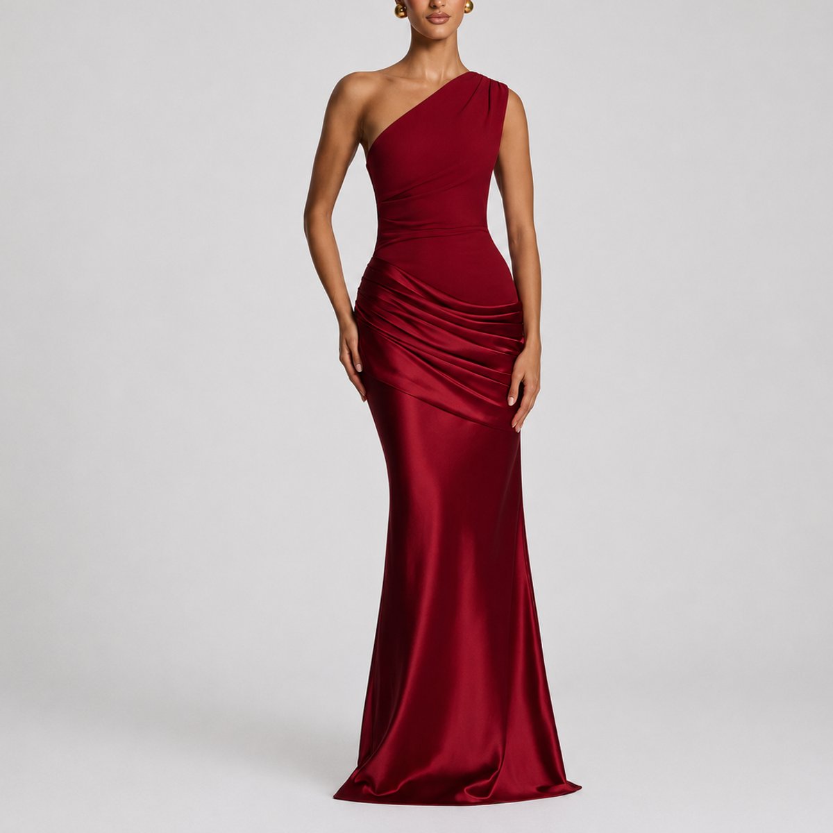 Women's Fall Wedding Guest Dresses One Shoulder Satin Maxi Gown - Back View | Lavisa