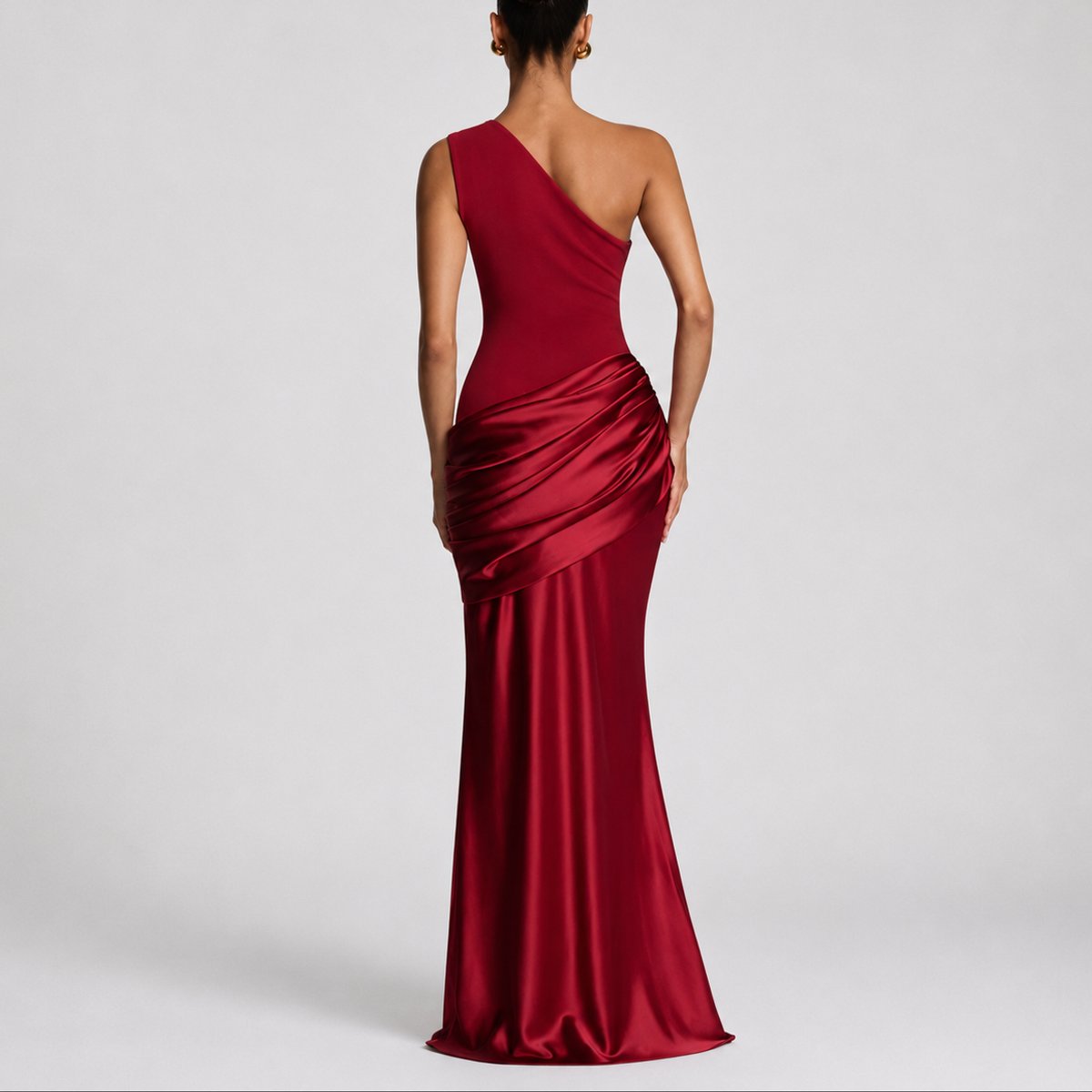Women's Fall Wedding Guest Dresses One Shoulder Satin Maxi Gown - Close-Up Texture & Detail | Lavisa