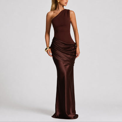 Women's Fall Wedding Guest Dresses One Shoulder Satin Maxi Gown - Variant Style 9 | Lavisa