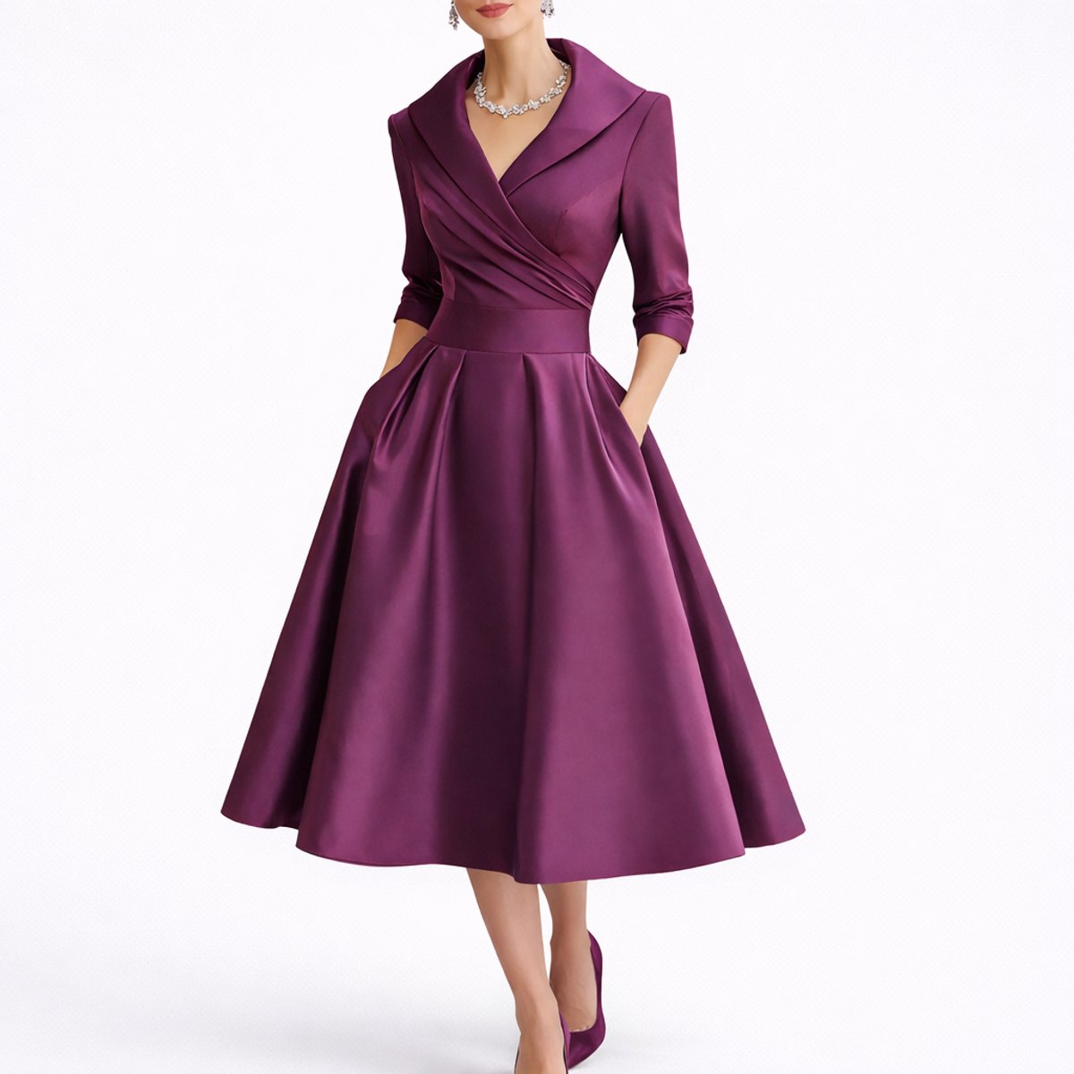 Lavisa - Women's Fall Wedding Guest Dresses Structured A-Line Midi Dress