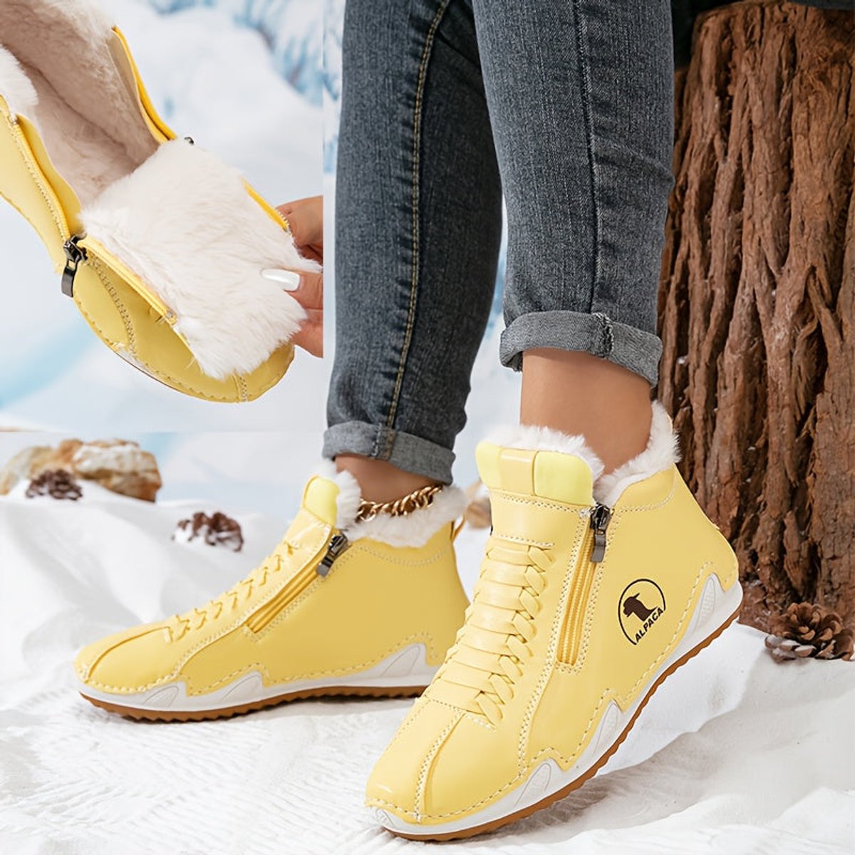 Lavisa - Women's Faux Fur-Lined Lace-Up Winter Ankle Boots