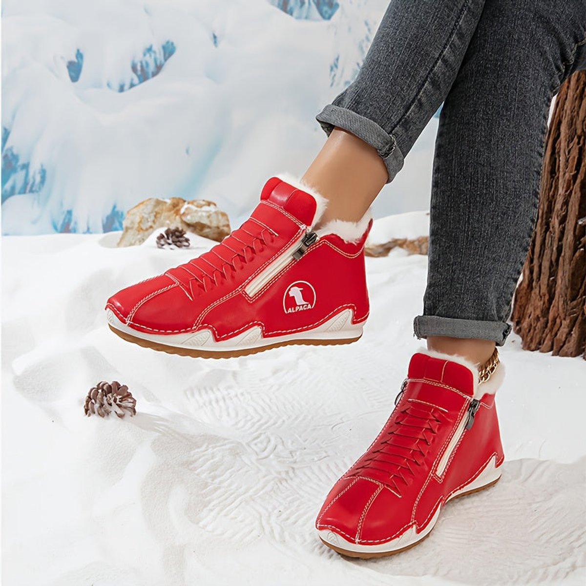 Lavisa - Women's Faux Fur-Lined Lace-Up Winter Ankle Boots