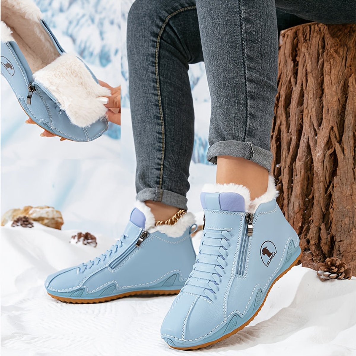 Lavisa - Women's Faux Fur-Lined Lace-Up Winter Ankle Boots