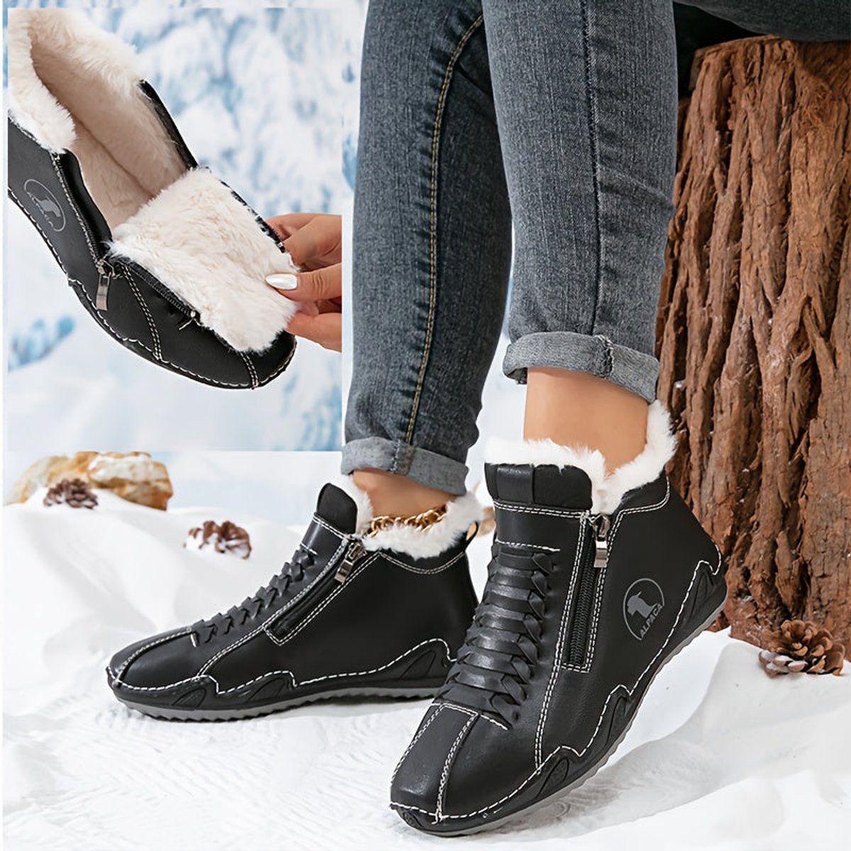Lavisa - Women's Faux Fur-Lined Lace-Up Winter Ankle Boots