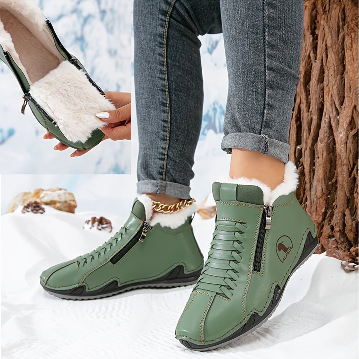 Lavisa - Women's Faux Fur-Lined Lace-Up Winter Ankle Boots