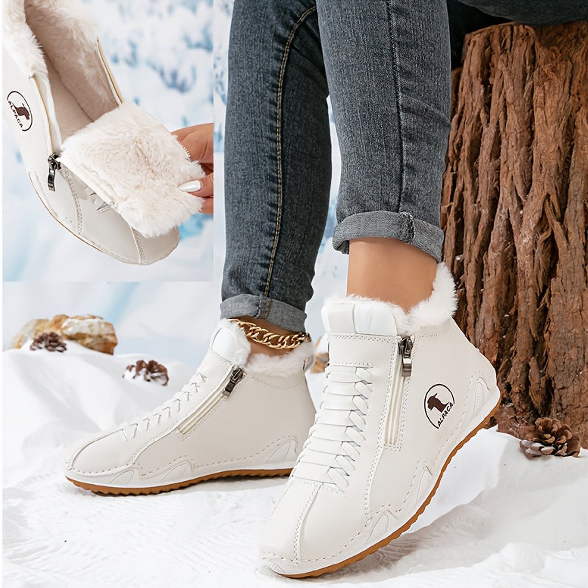 Lavisa - Women's Faux Fur-Lined Lace-Up Winter Ankle Boots