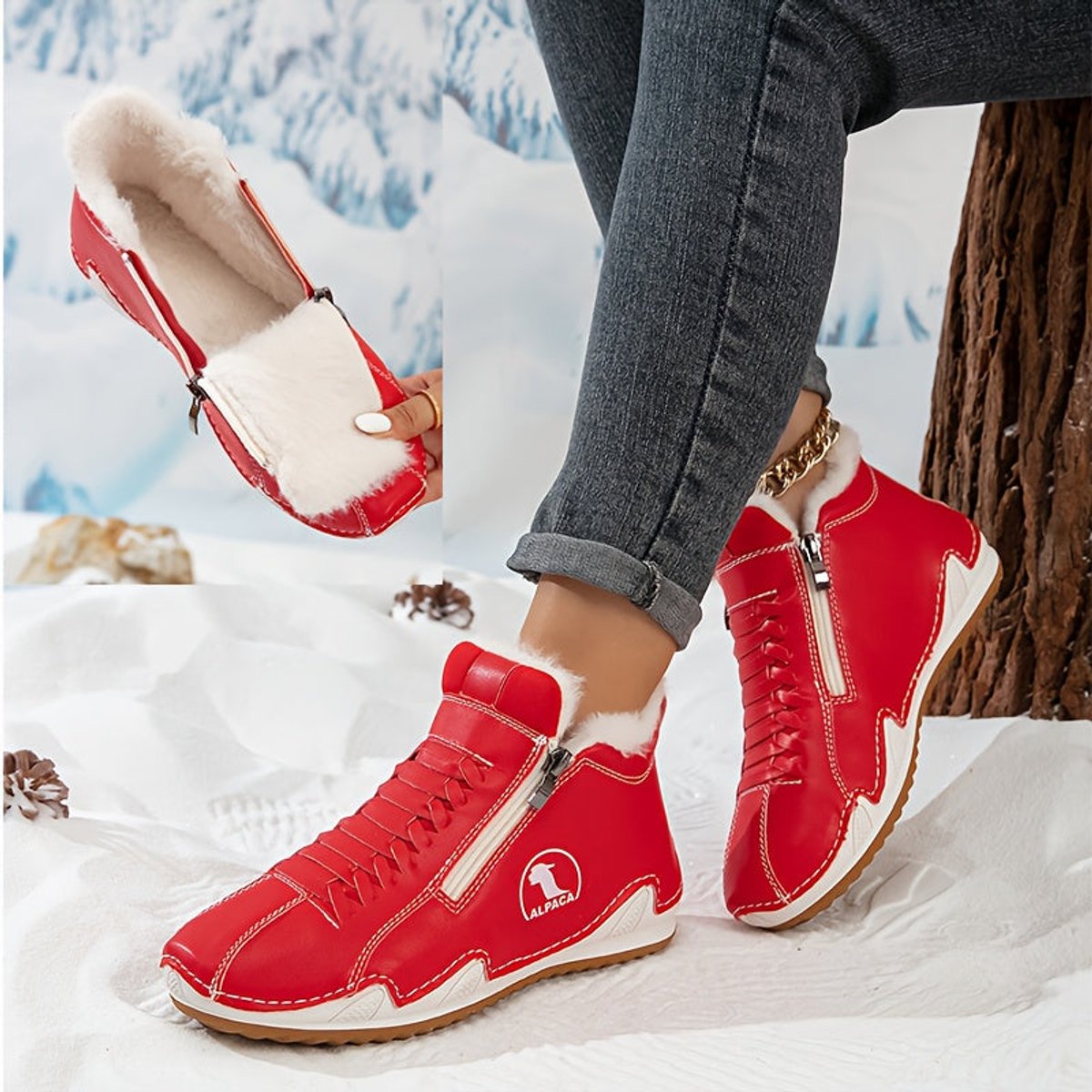 Lavisa - Women's Faux Fur-Lined Lace-Up Winter Ankle Boots