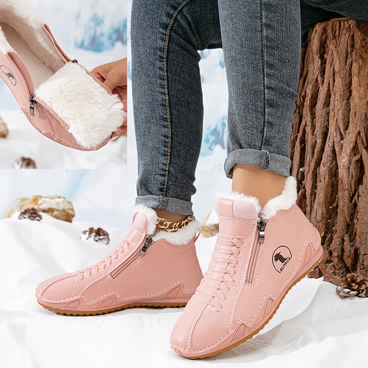 Lavisa - Women's Faux Fur-Lined Lace-Up Winter Ankle Boots