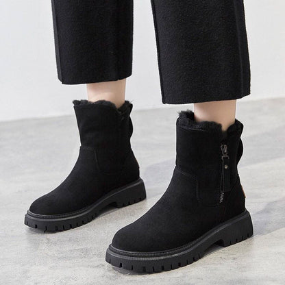 Womens Faux Suede Fleece Lined Slip On Ankle Boots Winter Platform Shoes - Side Angle | Lavisa