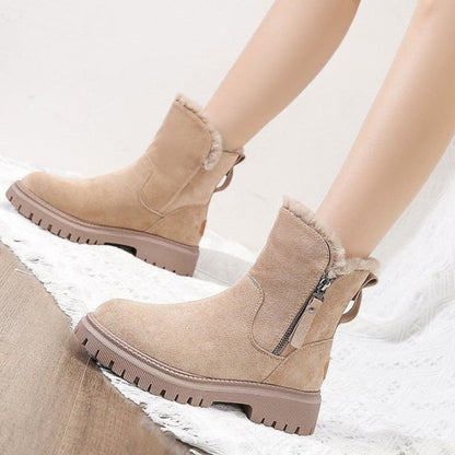 Womens Faux Suede Fleece Lined Slip On Ankle Boots Winter Platform Shoes - Back View | Lavisa