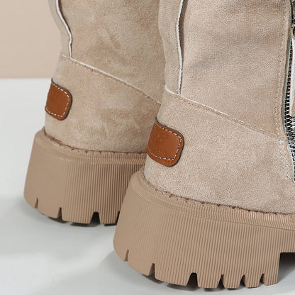 Womens Faux Suede Fleece Lined Slip On Ankle Boots Winter Platform Shoes - Sole & Material View | Lavisa