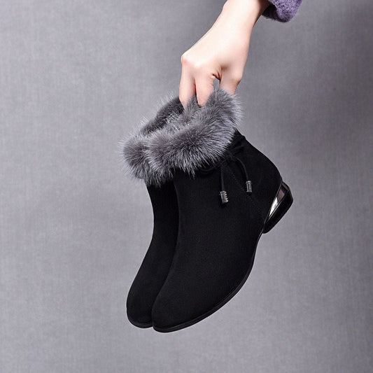 Lavisa - Women's Faux-Suede Fur-Trim Flat Ankle Boots