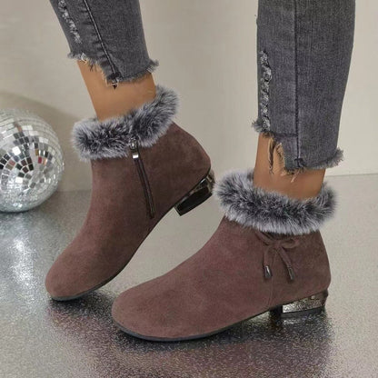 Women's Faux-Suede Fur-Trim Flat Ankle Boots - Side Angle | Lavisa