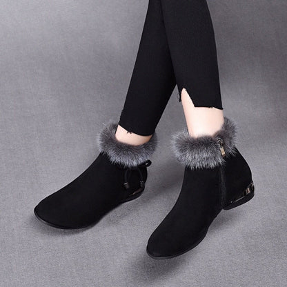 Women's Faux-Suede Fur-Trim Flat Ankle Boots - Sole & Material View | Lavisa