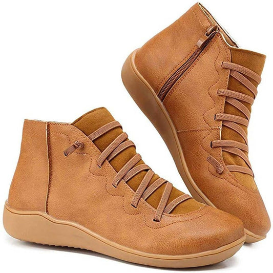 Lavisa - Womens Flat Lace Up Side Zip Faux Leather Ankle Boots Casual Shoes
