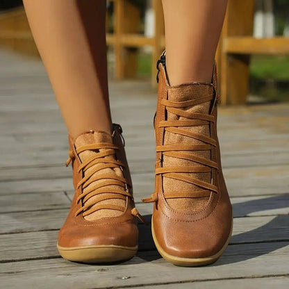 Womens Flat Lace Up Side Zip Faux Leather Ankle Boots Casual Shoes - Variant Style 10 | Lavisa