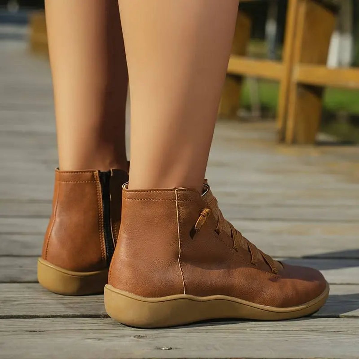 Womens Flat Lace Up Side Zip Faux Leather Ankle Boots Casual Shoes - Variant Style 11 | Lavisa