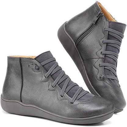 Womens Flat Lace Up Side Zip Faux Leather Ankle Boots Casual Shoes - Close-Up Texture & Detail | Lavisa