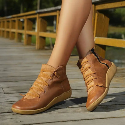 Womens Flat Lace Up Side Zip Faux Leather Ankle Boots Casual Shoes - Variant Style 8 | Lavisa