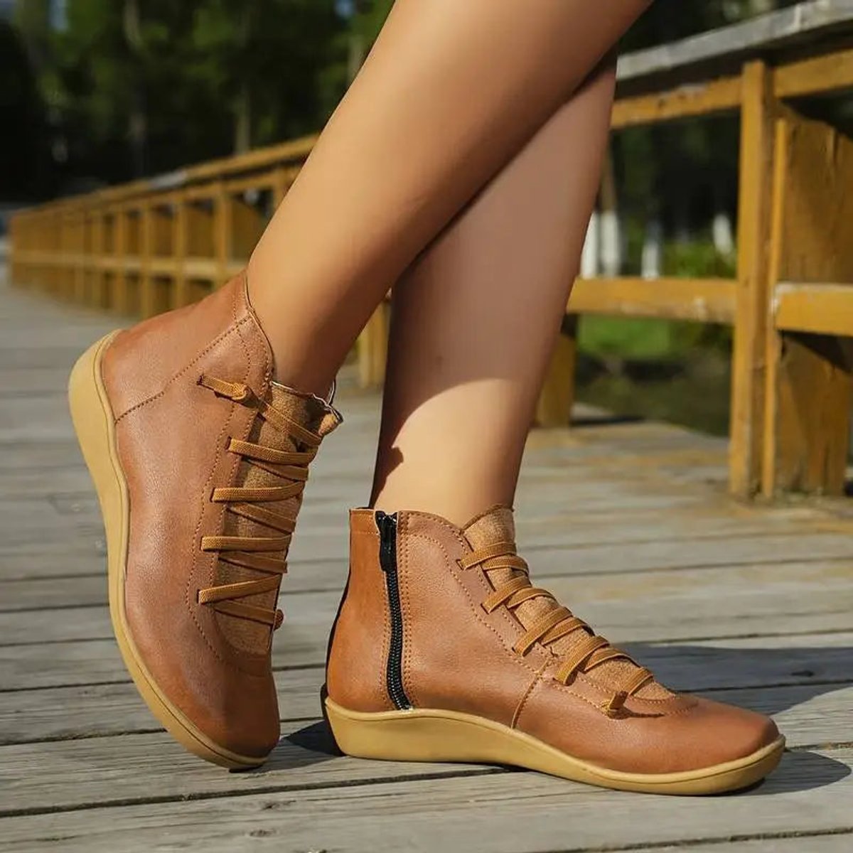 Womens Flat Lace Up Side Zip Faux Leather Ankle Boots Casual Shoes - Variant Style 9 | Lavisa