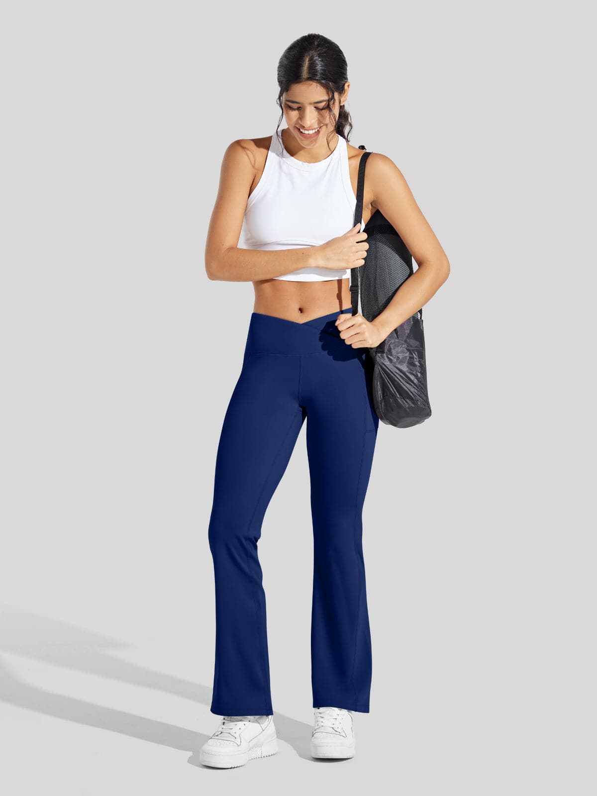 Lavisa - Women's Fleece Lined Crossover Flared Leggings with Pockets