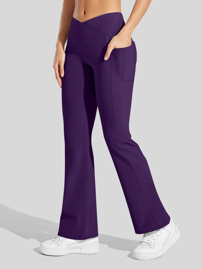 Lavisa - Women's Fleece Lined Crossover Flared Leggings with Pockets
