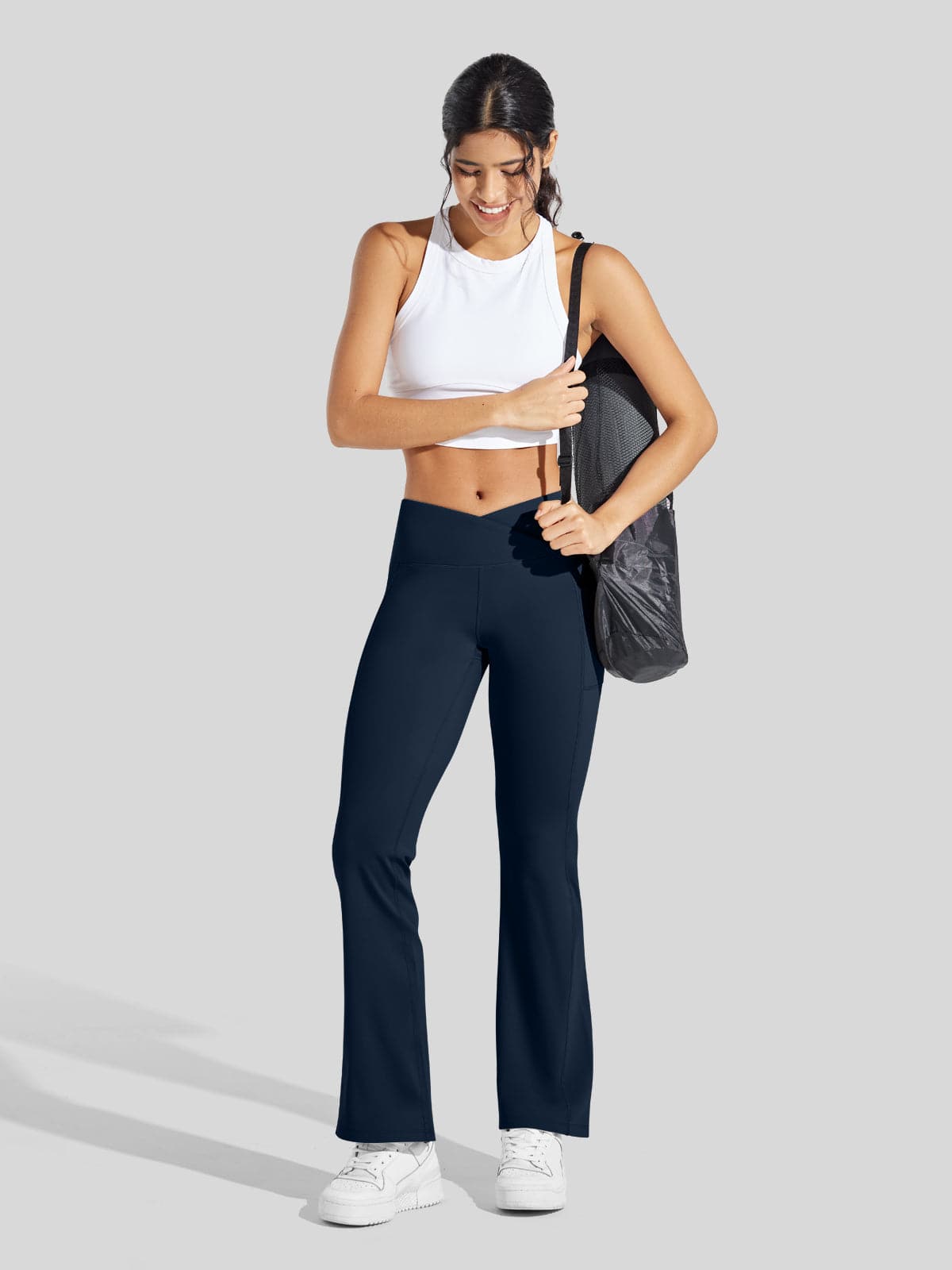 Lavisa - Women's Fleece Lined Crossover Flared Leggings with Pockets
