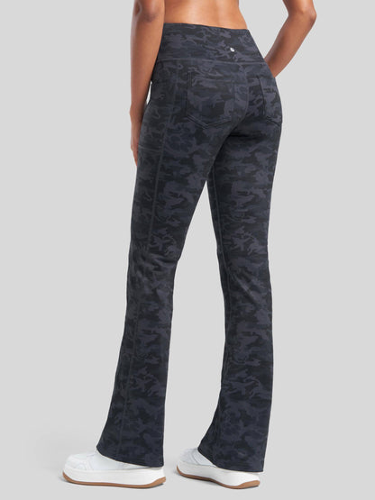 Lavisa - Women's Fleece Lined Crossover Flared Leggings with Pockets