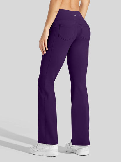 Lavisa - Women's Fleece Lined Crossover Flared Leggings with Pockets