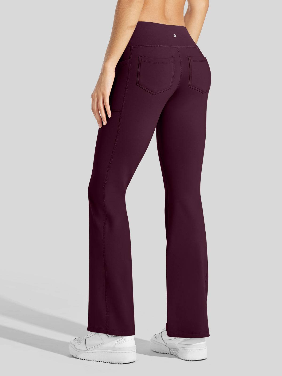 Lavisa - Women's Fleece Lined Crossover Flared Leggings with Pockets