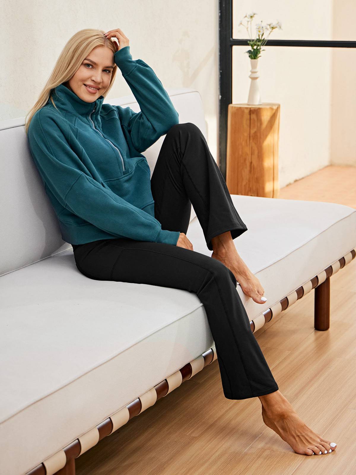 Lavisa - Women's Fleece Lined Crossover Flared Leggings with Pockets