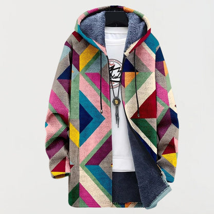Lavisa - Women's Fleece-Lined Geometric Hooded Sweater