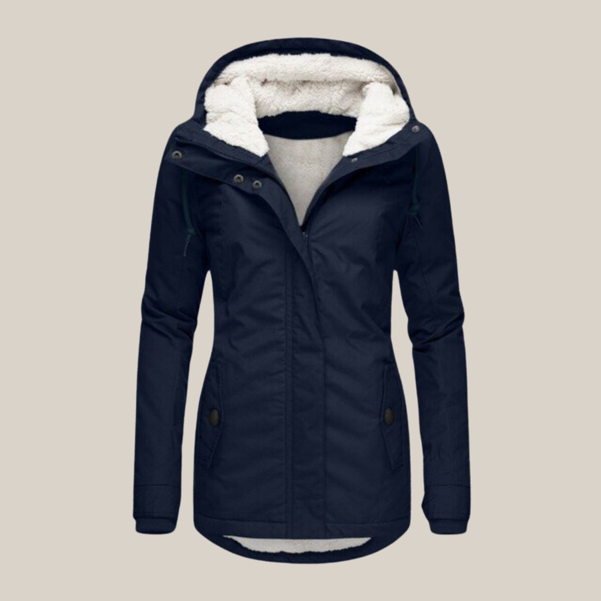 Fleece Lined Hooded Quilted Winter Jacket - Front View | Lavisa