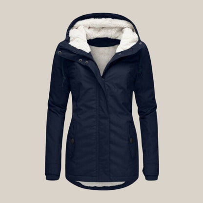 Fleece Lined Hooded Quilted Winter Jacket - Front View | Lavisa