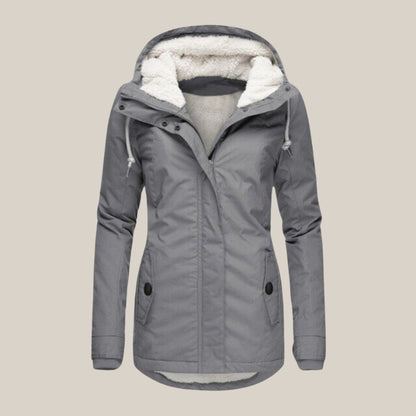 Fleece Lined Hooded Quilted Winter Jacket - Close-Up Fabric Texture | Lavisa