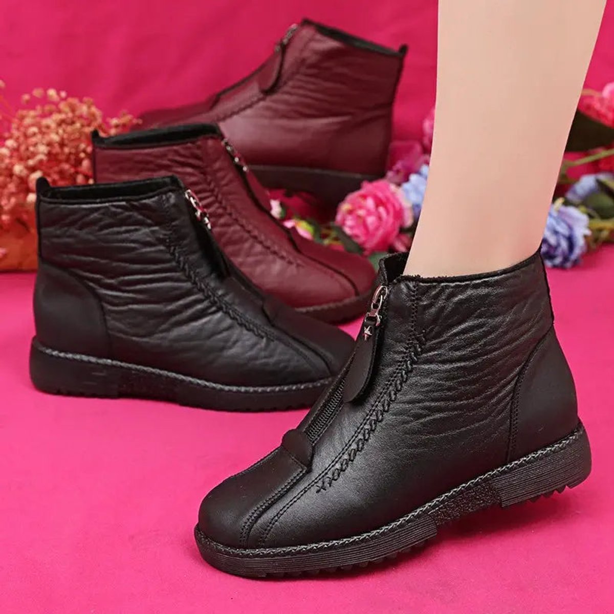 Women's Fleece-Lined Slip-Resistant Winter Ankle Boots - Side Angle | Lavisa
