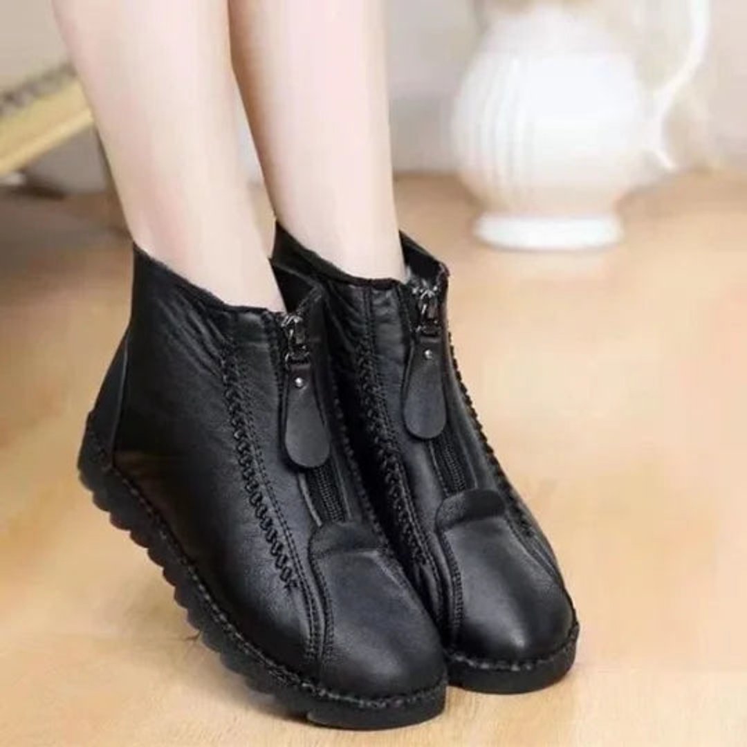 Women's Fleece-Lined Slip-Resistant Winter Ankle Boots - Sole & Material View | Lavisa
