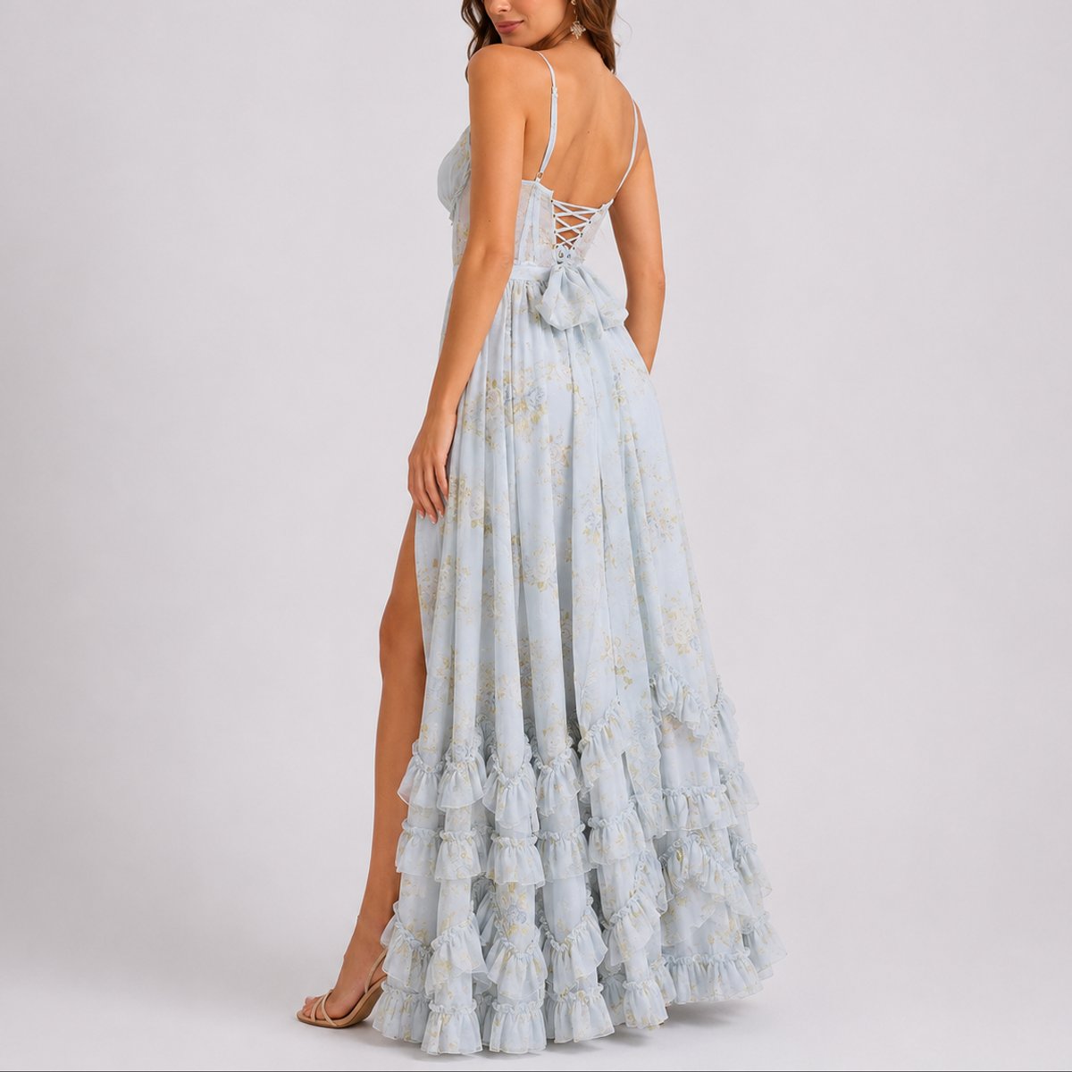 Lavisa - Women's Floral Corset Fall Wedding Guest Maxi Dress Ruffled