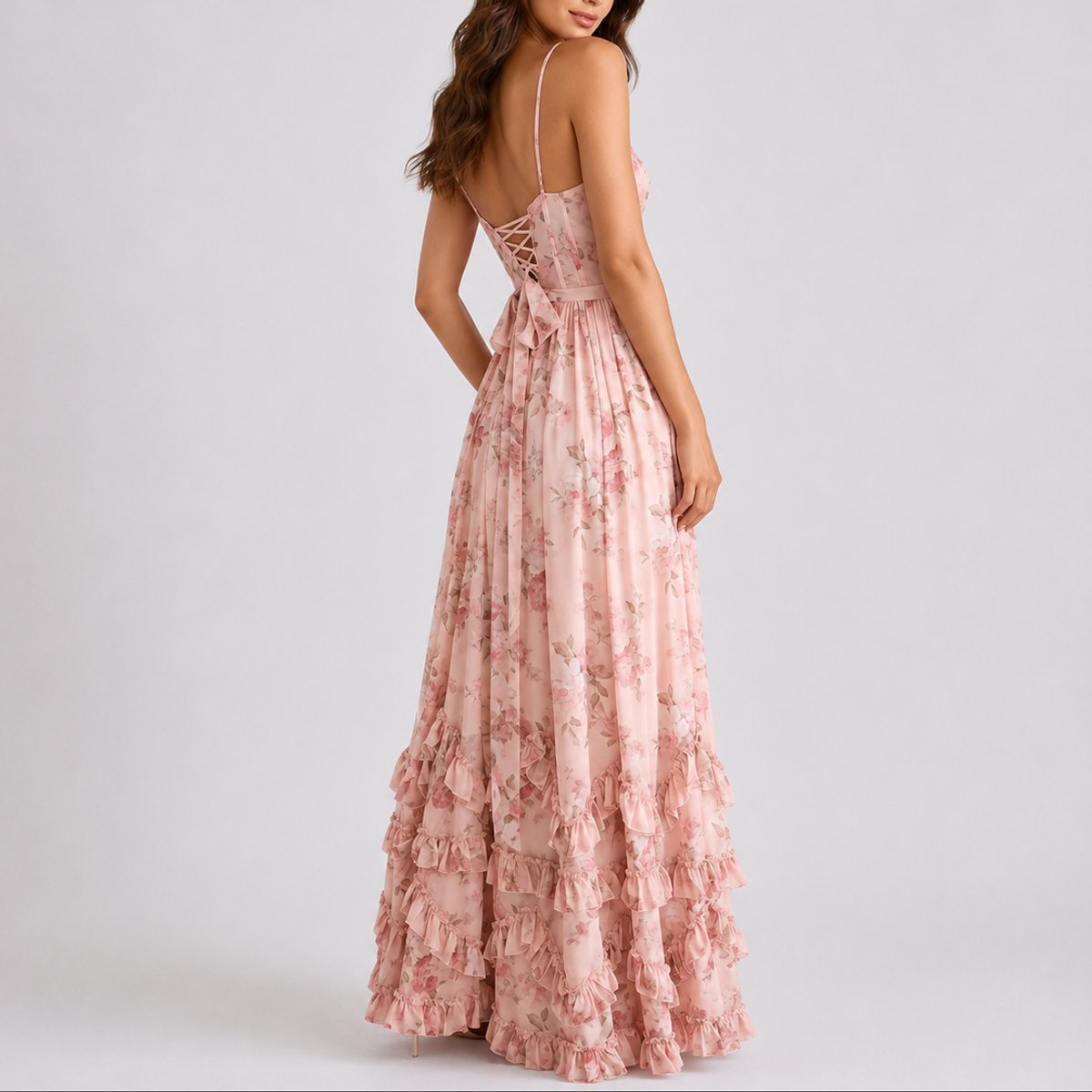 Lavisa - Women's Floral Corset Fall Wedding Guest Maxi Dress Ruffled