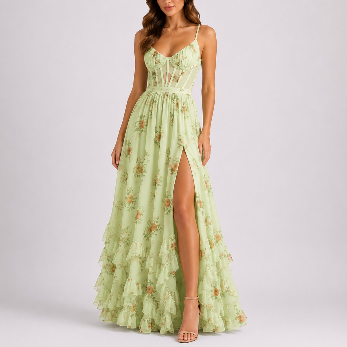 Lavisa - Women's Floral Corset Fall Wedding Guest Maxi Dress Ruffled