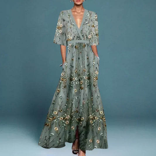 Lavisa - Women's Floral Embroidered V-Neck Maxi Formal Dresses