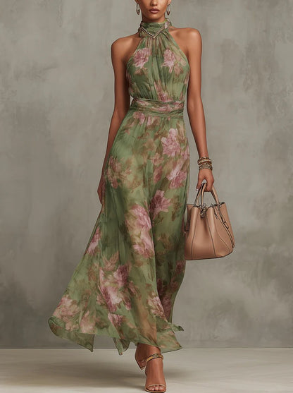Lavisa - Floral Halterneck Chiffon Midi Dress