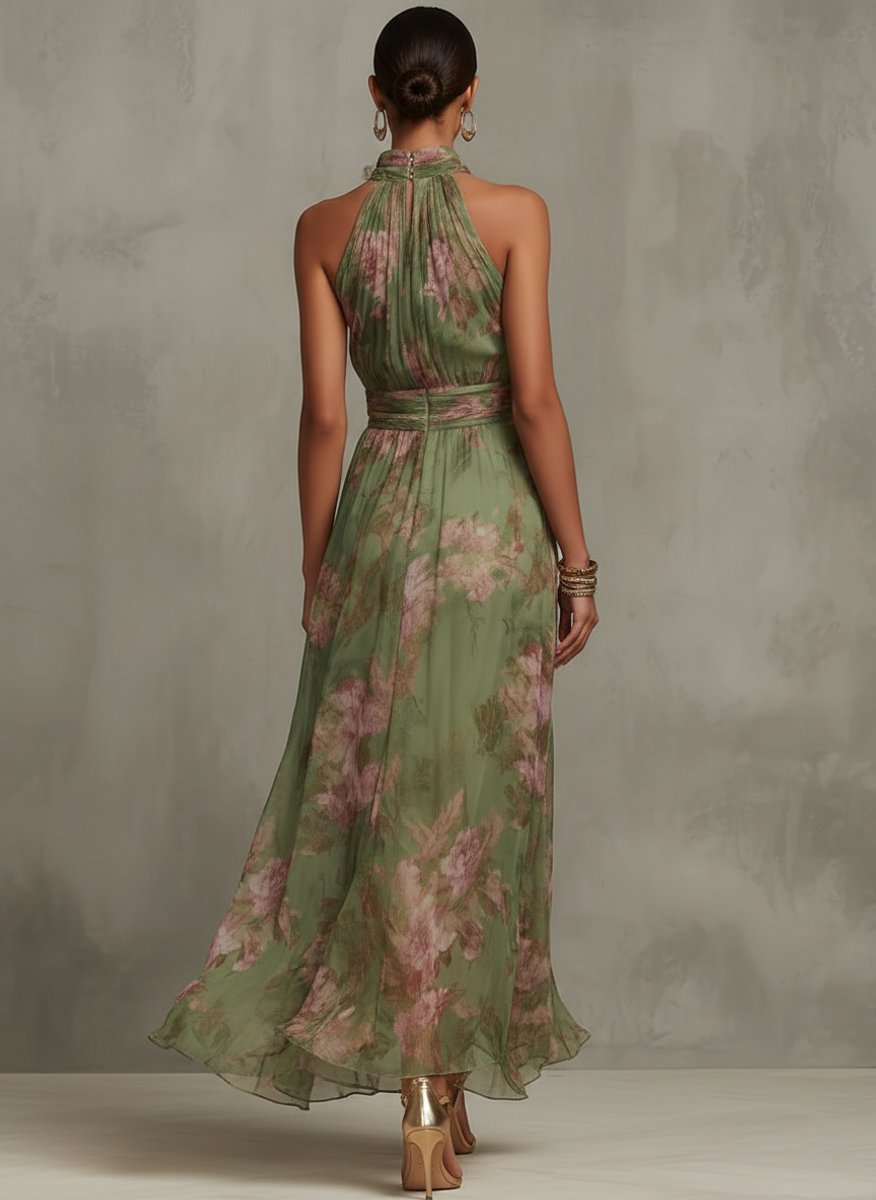 Lavisa - Floral Halterneck Chiffon Midi Dress