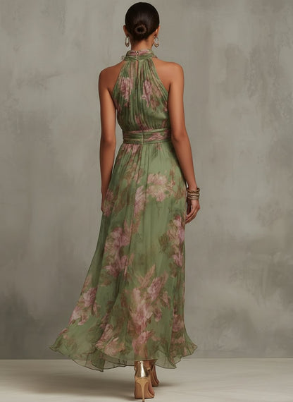Lavisa - Floral Halterneck Chiffon Midi Dress