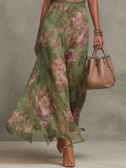 Lavisa - Floral Halterneck Chiffon Midi Dress