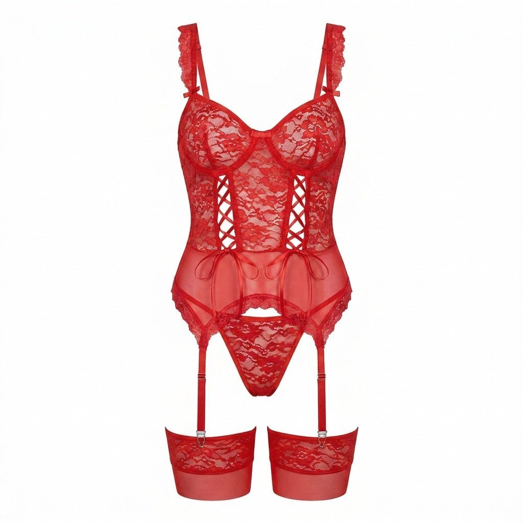Women's Floral Lace Underwired Bustier Lingerie Set - Variant Style 13 | Lavisa